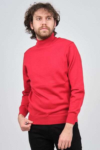 PAVE Men's Red Half Turtleneck Wool Sweater