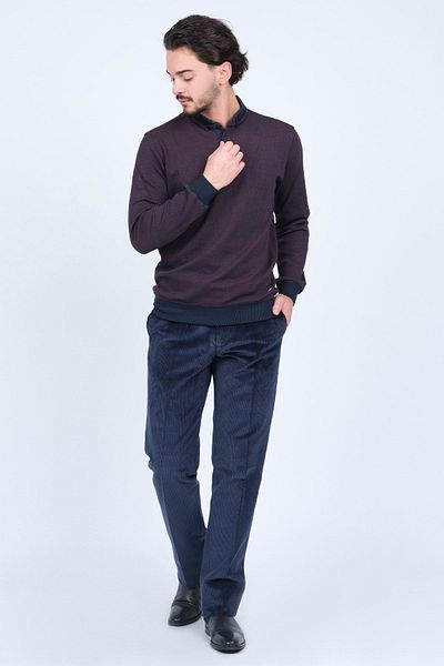 Raymons Men's Patterned Polo Neck Knitwear Sweat 6782254 Claret Red