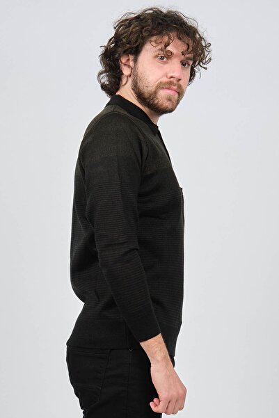 Çizgi Triko Men's Pocket Detailed Polo Neck Sweater 42544240 Black