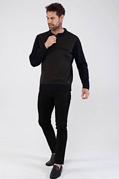 Çizgi Triko Ανδρικό πλεκτό πουλόβερ Polo Collar Steel Knit 4610f Navy Blue
