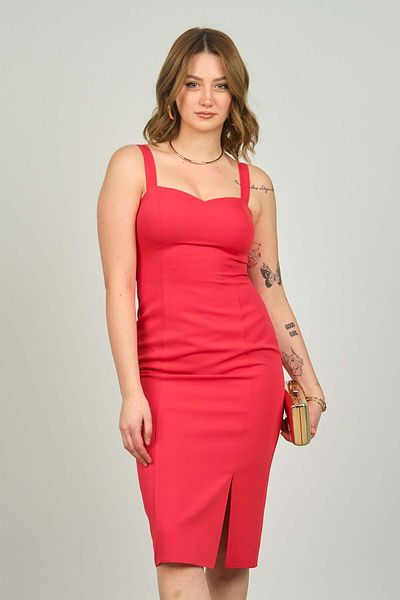 ESCOLL Women's Thick Shoulder Strap Plain - Skinny Evening Dress 1542 Pomegranate Flower