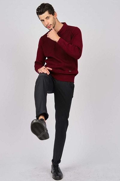 HAKİ TRİKO Men's Polo Neck Sweater 6080013 Claret Red