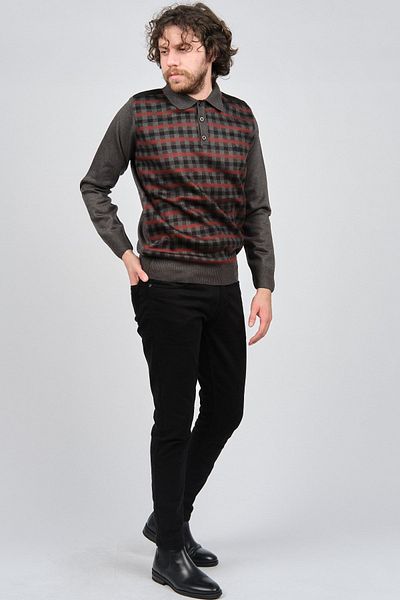 Pelikan Men's Striped Elbow Detailed Polo Neck Sweater 1577409 Anthracite