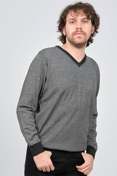 Desen Triko Men's V-Neck Patterned Wool Sweater 0249537 Anthracite