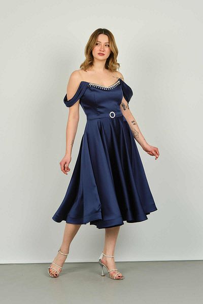 Dans Women's Strapless Off Shoulder Evening Dress 1463 Navy Blue