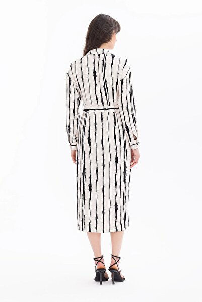 SEÇİL Selected Women Striped Midi Length Dress 1040 Ecru