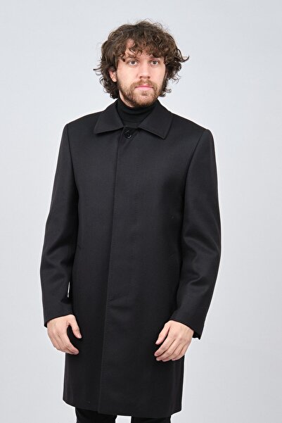 Avvenente Чоловічий чорний класичний вовняний пальто 0140378