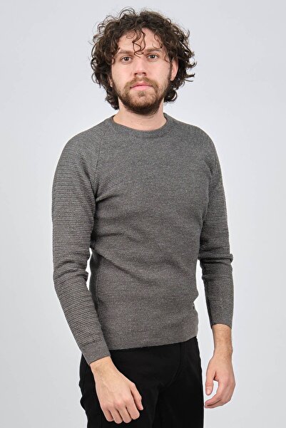 Çizgi Triko Men's Crew Neck Slim Fit Sweater 42554259 Gray