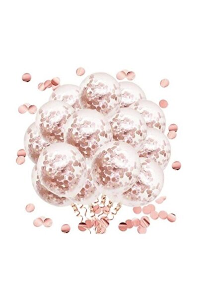 BalonEvi Rose Gold Konfetili Şeffaf Balon Seti - 10 Adet