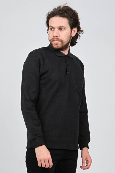Çizgi Triko Men's Pocket Detailed Polo Collar Sweat 42544244 Black