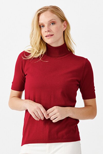 Desen Triko Women's Lycra Short Sleeve Full Fisherman Blouse 20346 Red