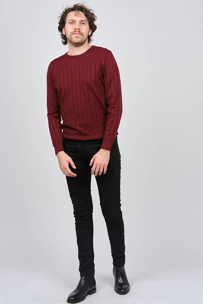 Desen Triko Pulover de lână cu gât crew pentru bărbați 0249625 Roșu Claret