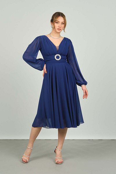 Dans Women's Sleeves Tulle Deep V Neck Evening Dress 1449 Saks