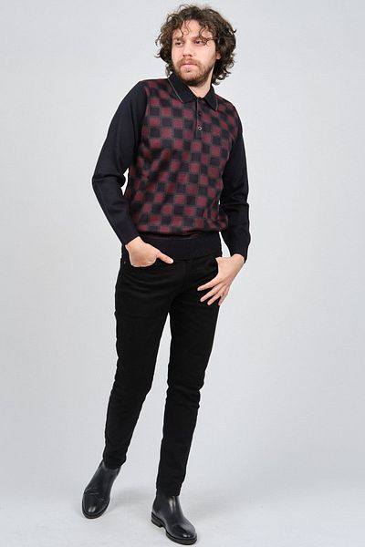 Pelikan Men's Patterned Polo Neck Sweater 1577428 Claret Red