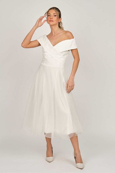 DORİDORCA Women's Princess Collar Araboy Evening Dress 5922090 Bone