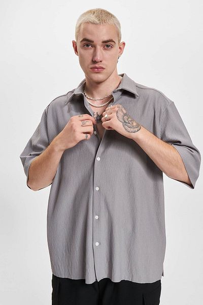 Only & Sons Ανδρικό γκρι ριγέ άνετο κοντομάνικο πουκάμισο - Onsboyy 22025032