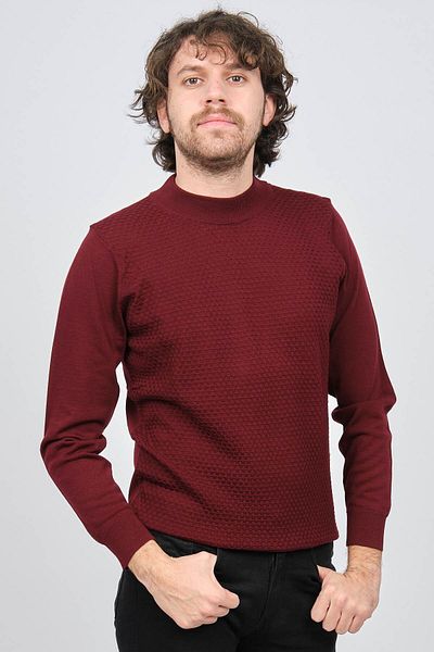 Desen Triko Pulover de lână cu model pe jumătate pescar pentru bărbați 0249619 Roșu Claret