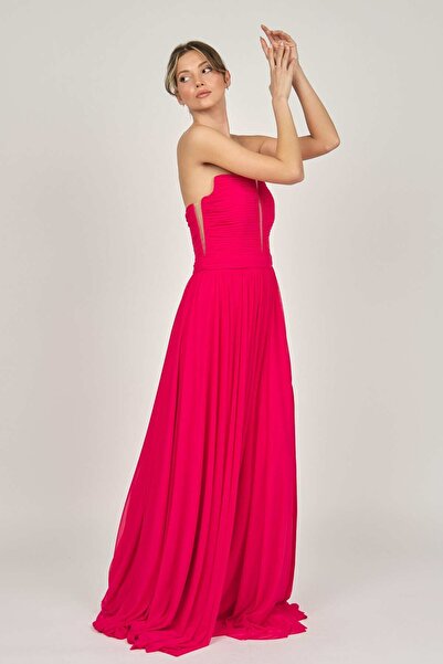 ŞEREF VURAL Women's Strapless Long Evening Dress 5437955 Red