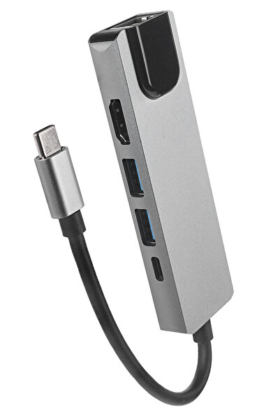 Hytech HY-USBC80 4K@30Hz Gri Metal 2xUSB3.0 1xHDMI, 1xPD 10-100-1000M Type C ...