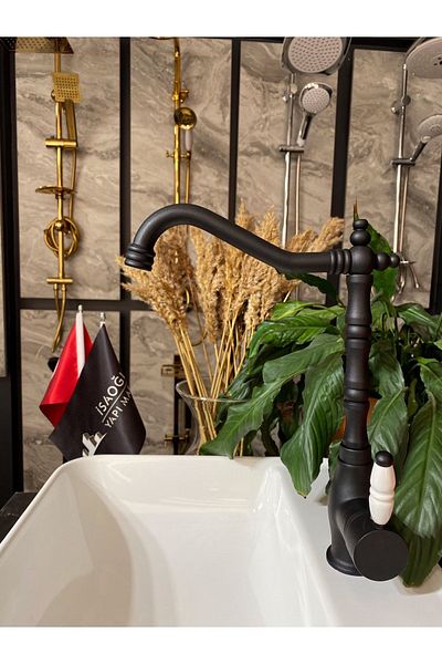 İSAOĞLU YAPI Matte Black Zen Design Rustic Kitchen Faucet Rustic Sink Faucet Black Kitchen Faucet