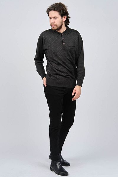 Çizgi Triko Men's Pocket Detailed Polo Neck Patterned Sweater 42544232 Dark Gray