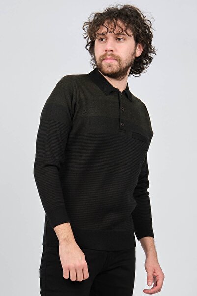 Çizgi Triko Men's Pocket Detailed Polo Neck Sweater 42544240 Black