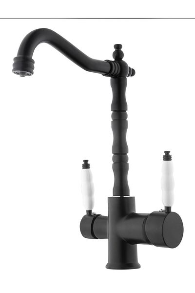 İSAOĞLU YAPI Black Kitchen Faucet Purified Sink Tap Vintage Design Rustic Fixture