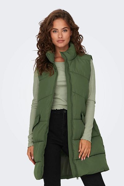 ONLY Women's Onlmatilde Full Zipper Closure Long Puffer Vest 15274066 Khaki