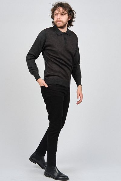 Woolman Men's Patterned Polo Neck Wool Sweater 1572001 Smoked