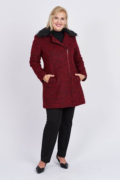 MGM Women's Fur Detailed Patterned Double Breasted Coat 6131717 Red