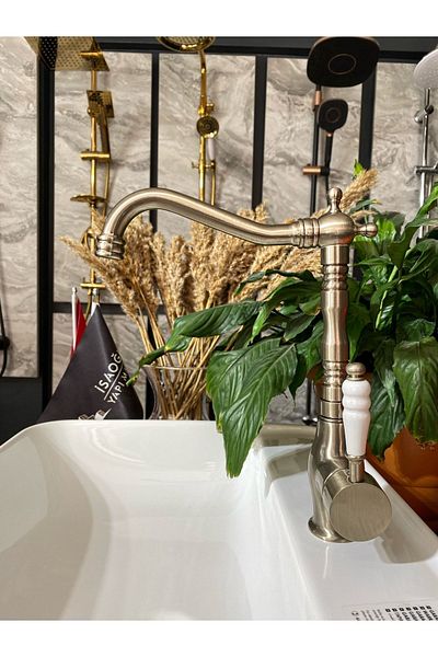 İSAOĞLU YAPI Anthracite Gray Zen Design Rustic Kitchen Faucet Anthracite Faucet Rustic Sink Faucet