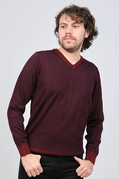 Desen Triko Pulover de lână cu model cu decolteu în V pentru bărbați 0249537 Roșu Claret