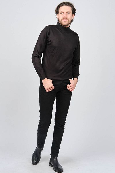 Woolen World Мъжки черен вълнен пуловер с поло яка 5590103