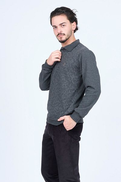 Rey Polo Πλεκτό Ανδρικό Πλεκτό με γιακά Polo 6741256 Γκρι