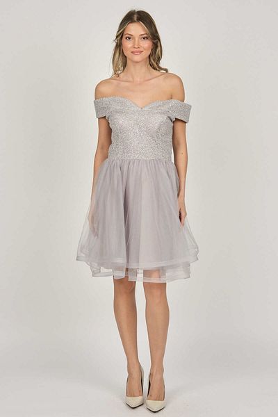 Dans Γυναικείο βραδινό φόρεμα off shoulder 5270928 γκρι