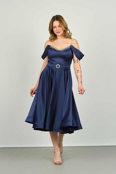 Dans Women's Strapless Off Shoulder Evening Dress 1463 Navy Blue