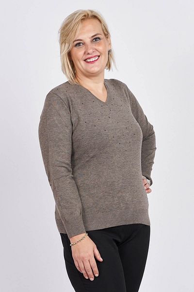 Büşra Triko Women's Gray V-Neck Knitwear Sweater 3998213