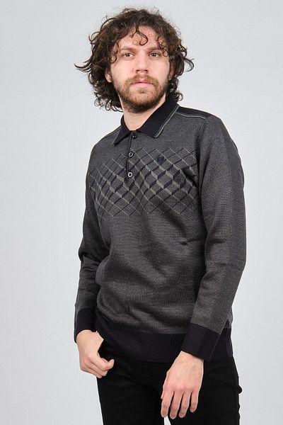 Pelikan Men's Patterned Polo Neck Sweater 1579406 Smoked