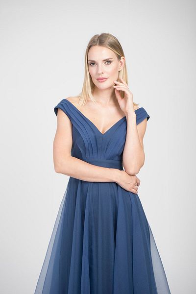 DORİDORCA Women's V-Neck Evening Dress 5923038 Indigo