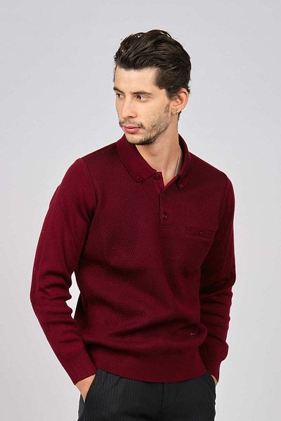 HAKİ TRİKO Men's Polo Neck Sweater 6080013 Claret Red