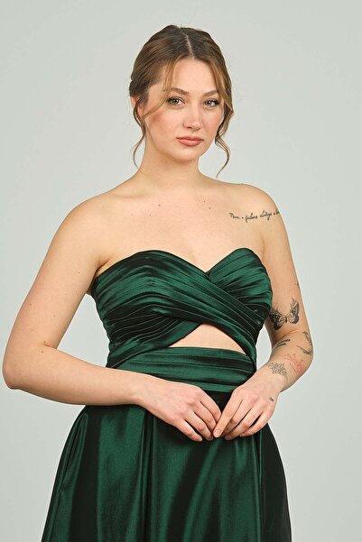 ŞEREF VURAL Women's Strapless Deep Slit Long Evening Dress 8123 Nefti