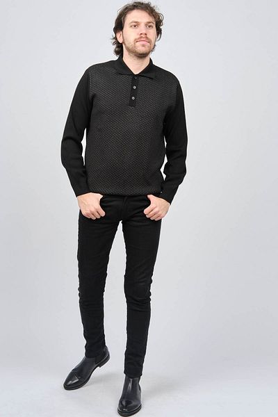 Ateş Triko Pulover de lână cu model cu gât polo pentru bărbați 6091503 Negru