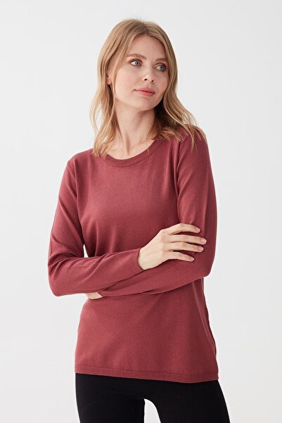 Desen Triko Women's Lycra Long Sleeve Basic Crew Neck Blouse 0240015 Dusty Rose