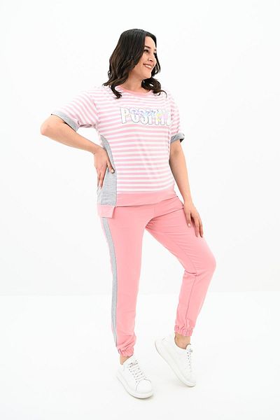 Koza Butik Γυναικείο Σετ Φούτερ με ρίγες Plus Size 8106-24