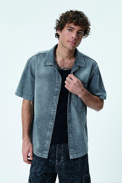Koton Oversize Denim Shirt - Snap Button