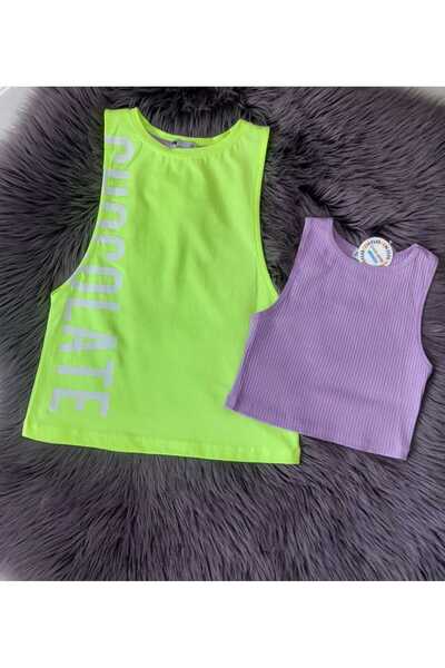 ÇOCUK GİYİM MERKEZİ NEONSARI CROP TAKIM