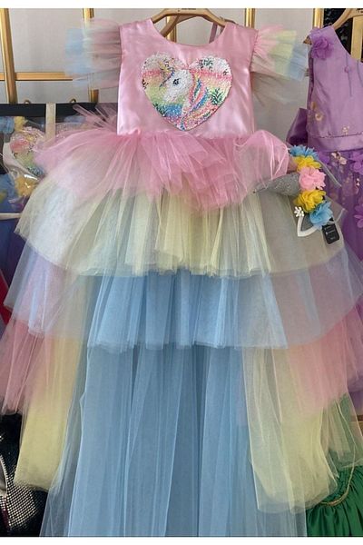 Sare Çocuk Giyim Rochie De Seara Fata Cu Motive Unicorn - Coroana Inclusa, Model Printesa, Rochie Tutu Unicorn