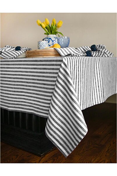 EVYA 100% Cotton Yarn Dyed Striped Tablecloth 160x220 cm Kitchen Living Room Tablecloth