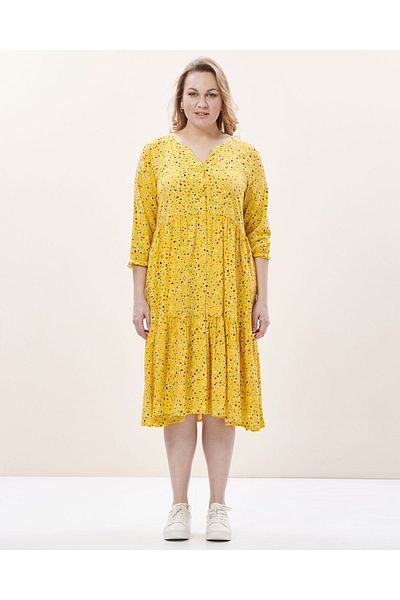 EVEN plus size فستان فيسكوز أصفر مزين بالزهور مقاس كبير