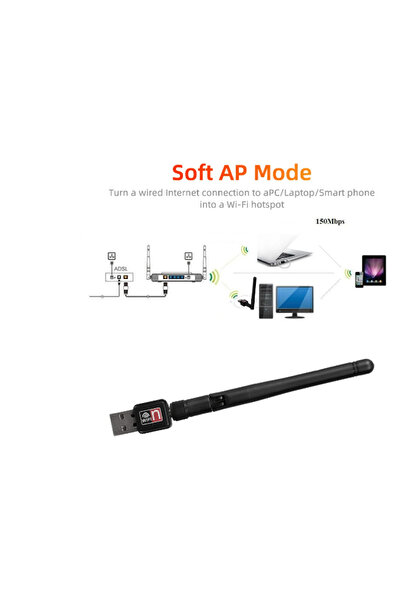 qasul Mini USB WiFi Adaptörü 300Mbps 2dBi WiFi Adaptörü PC WiFi Anten WiFi Güvenlik Cihazı